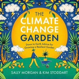 Multi-coloured illustrated book jacket for the Climate Change Garden