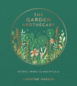 Green book jacket for the Garden Apothecary featuring nature illustration
